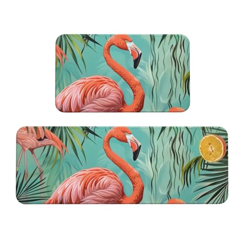 Küchenmatten mit Flamingo-Motiv, rutschfest, saugfähig, für Urlaub, Party, Zuhause, Küche, Büro, 2 Stück von JTKREZ