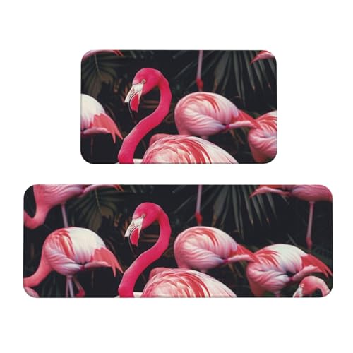Küchenmatten mit Flamingo-Motiv, rutschfest, saugfähig, für Urlaub, Party, Zuhause, Küche, Büro, 2 Stück von JTKREZ