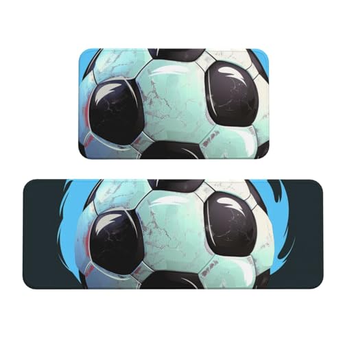 Küchenmatten mit Fußball-Motiv, rutschfest, saugfähig, für Urlaub, Party, Zuhause, Küche, Büro, 2 Stück von JTKREZ