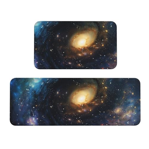 Küchenmatten mit Galaxie-Motiv, rutschfest, saugfähig, für Urlaub, Party, Zuhause, Küche, Büro, 2 Stück Küchenmatten mit Galaxie-Motiv, rutschfest, saugfähig, für Urlaub, Party, Zuhause, Küche, Büro, 2 Stück von JTKREZ