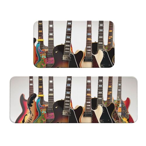 Küchenmatten mit Gitarren-Motiv, rutschfest, saugfähig, für Urlaub, Party, Zuhause, Küche, Büro, 2 Stück von JTKREZ