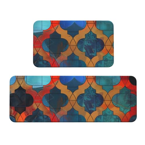 Küchenmatten mit Gittermuster, rutschfest, saugfähig, für Urlaub, Party, Zuhause, Küche, Büro, 2 Stück von JTKREZ