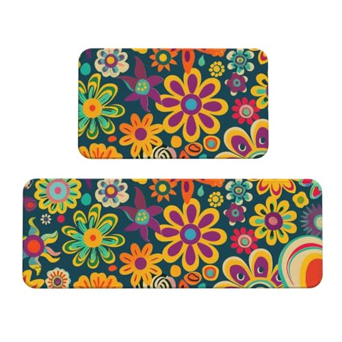 Küchenmatten mit Hippie-Muster, rutschfest, saugfähig, für Urlaub, Party, Zuhause, Küche, Büro, 2 Stück Küchenmatten mit Hippie-Muster, rutschfest, saugfähig, für Urlaub, Party, Zuhause, Küche, Büro, 2 Stück von JTKREZ