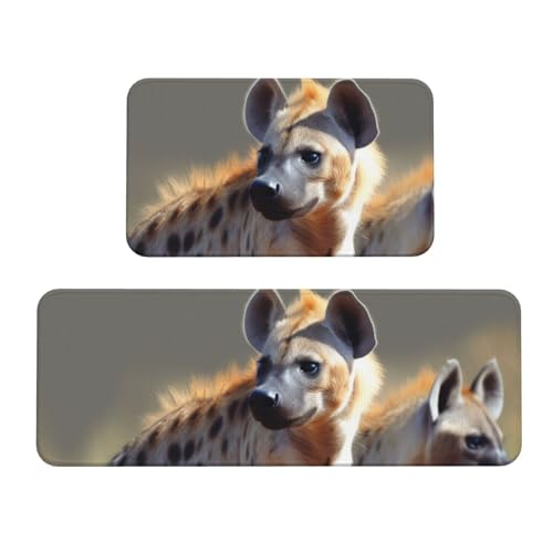 Küchenmatten mit Hyänen-Motiv, rutschfest, saugfähig, für Urlaub, Party, Zuhause, Küche, Büro, 2 Stück von JTKREZ