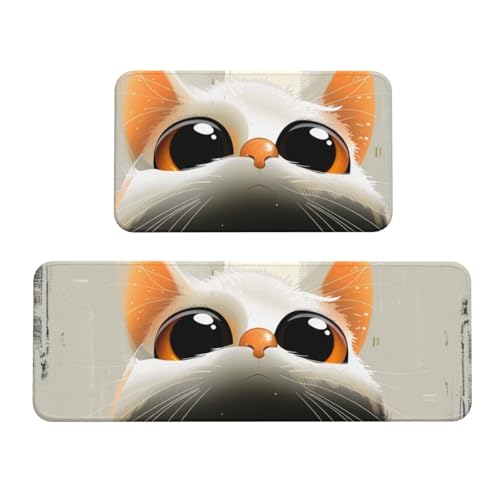 Küchenmatten mit Katzenmotiv, rutschfest, saugfähig, für Urlaub, Party, Zuhause, Küche, Büro, 2 Stück von JTKREZ