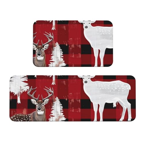 Küchenmatten mit Kuh- und Hirschbaum-Motiv, bedruckt, rutschfest, saugfähig, für Urlaub, Party, Zuhause, Küche, Büro, 2 Stück von JTKREZ