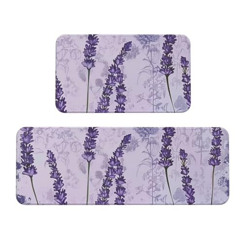 Küchenmatten mit Lavendelprägung, 2 Stück, rutschfest, saugfähig, Bodenmatte und Teppiche für Urlaub, Party, Zuhause, Küche, Büro Küchenmatten mit Lavendelprägung, 2 Stück, rutschfest, saugfähig, Bodenmatte und Teppiche für Urlaub, Party, Zuhause, Küche, Büro von JTKREZ