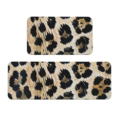 Küchenmatten mit Leopardenmuster, rutschfest, saugfähig, für Urlaub, Party, Zuhause, Küche, Büro, 2 Stück von JTKREZ