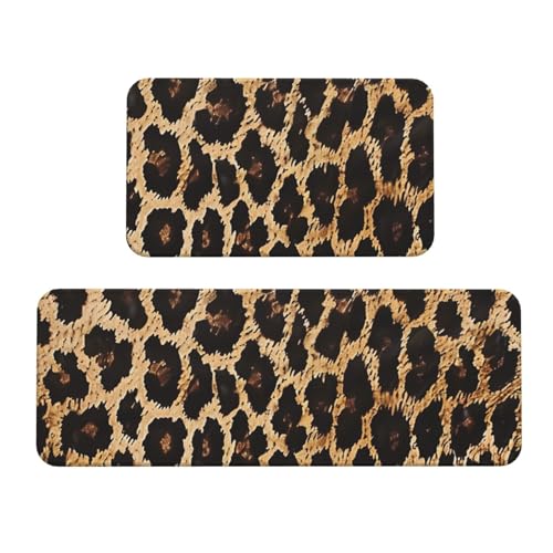 Küchenmatten mit Leopardenmuster, rutschfest, saugfähig, für Urlaub, Party, Zuhause, Küche, Büro, 2 Stück Küchenmatten mit Leopardenmuster, rutschfest, saugfähig, für Urlaub, Party, Zuhause, Küche, Büro, 2 Stück von JTKREZ