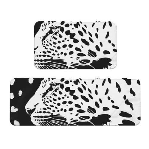 Küchenmatten mit Leopardenmuster, rutschfest, saugfähig, für Urlaub, Party, Zuhause, Küche, Büro, Schwarz, 2 Stück von JTKREZ