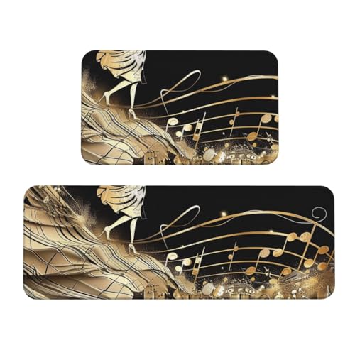 Küchenmatten mit Musiknoten-Motiv, rutschfest, saugfähig, für Urlaub, Party, Zuhause, Küche, Büro, 2 Stück von JTKREZ