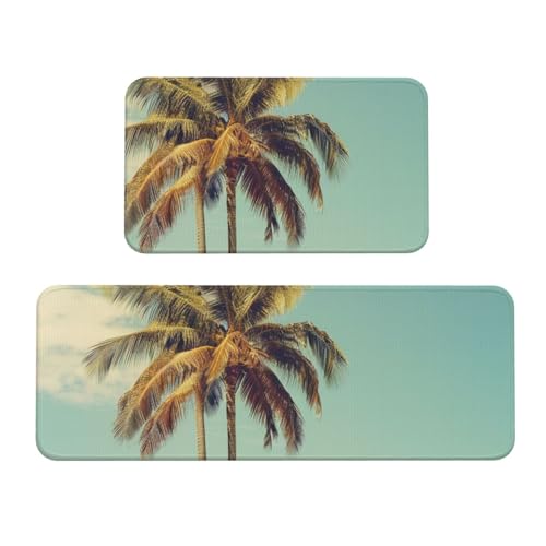 Küchenmatten mit Palmenmotiv, rutschfest, saugfähig, für Urlaub, Party, Zuhause, Küche, Büro, 2 Stück Küchenmatten mit Palmenmotiv, rutschfest, saugfähig, für Urlaub, Party, Zuhause, Küche, Büro, 2 Stück von JTKREZ