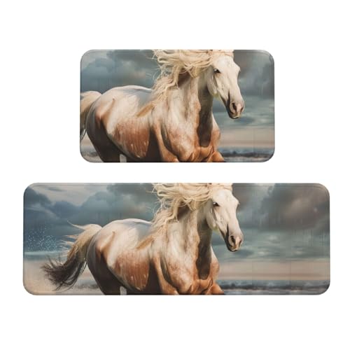 Küchenmatten mit Pferdemotiv, rutschfest, saugfähig, für Urlaub, Party, Zuhause, Küche, Büro, 2 Stück von JTKREZ