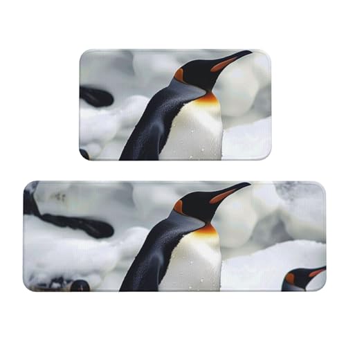 Küchenmatten mit Pinguin-Motiv, rutschfest, saugfähig, für Urlaub, Party, Zuhause, Küche, Büro, 2 Stück von JTKREZ