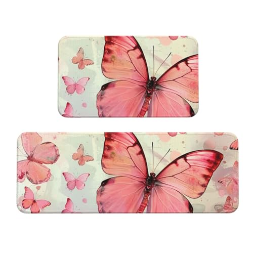 Küchenmatten mit Schmetterlingsmotiv, rutschfest, saugfähig, für Urlaub, Party, Zuhause, Küche, Büro, 2 Stück von JTKREZ