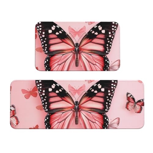 Küchenmatten mit Schmetterlingsmotiv, rutschfest, saugfähig, für Urlaub, Party, Zuhause, Küche, Büro, 2 Stück von JTKREZ