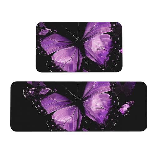 Küchenmatten mit Schmetterlingsmotiv, rutschfest, saugfähig, für Urlaub, Party, Zuhause, Küche, Büro, 2 Stück von JTKREZ