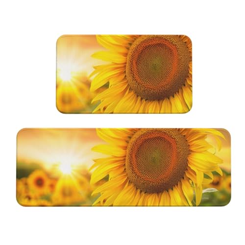 Küchenmatten mit Sonnenblumen-Motiv, rutschfest, saugfähig, für Urlaub, Party, Zuhause, Küche, Büro, 2 Stück von JTKREZ