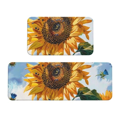 Küchenmatten mit Sonnenblumen-Motiv, rutschfest, saugfähig, für Urlaub, Party, Zuhause, Küche, Büro, 2 Stück von JTKREZ