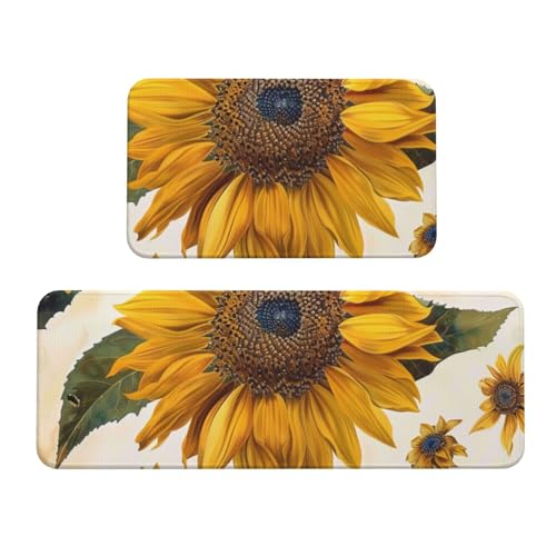 Küchenmatten mit Sonnenblumen-Motiv, rutschfest, saugfähig, für Urlaub, Party, Zuhause, Küche, Büro, 2 Stück von JTKREZ