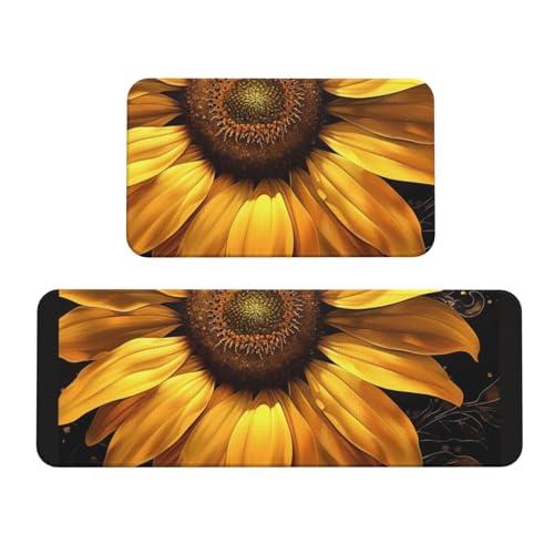Küchenmatten mit Sonnenblumen-Motiv, rutschfest, saugfähig, für Urlaub, Party, Zuhause, Küche, Büro, Gelb, 2 Stück von JTKREZ