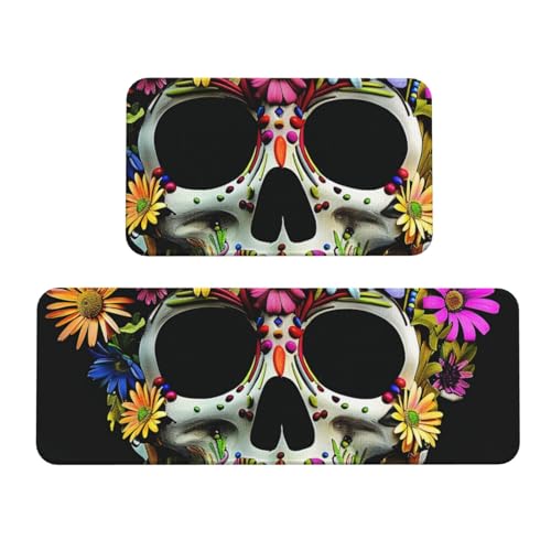 Küchenmatten mit Totenkopf-Druck, rutschfest, saugfähig, für Urlaub, Party, Zuhause, Küche, Büro, 2 Stück von JTKREZ
