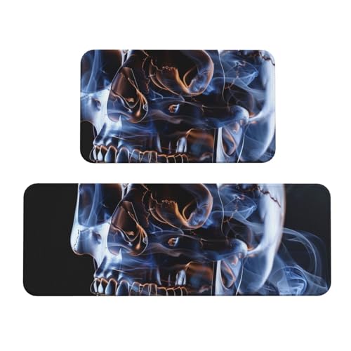 Küchenmatten mit Totenkopf-Motiv, rutschfest, saugfähig, für Urlaub, Party, Zuhause, Küche, Büro, 2 Stück von JTKREZ