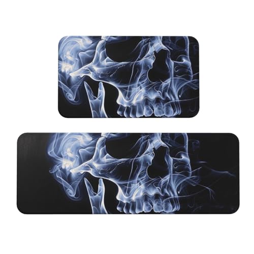 Küchenmatten mit Totenkopf-Motiv, rutschfest, saugfähig, für Urlaub, Party, Zuhause, Küche, Büro, 2 Stück von JTKREZ
