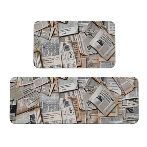Küchenmatten mit Zeitungsdruck, rutschfest, saugfähig, für Urlaub, Party, Zuhause, Küche, Büro, 2 Stück von JTKREZ