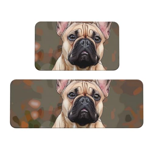 Küchenmatten mit französischer Bulldogge, bedruckt, rutschfest, saugfähig, für Urlaub, Party, Zuhause, Küche, Büro, 2 Stück von JTKREZ