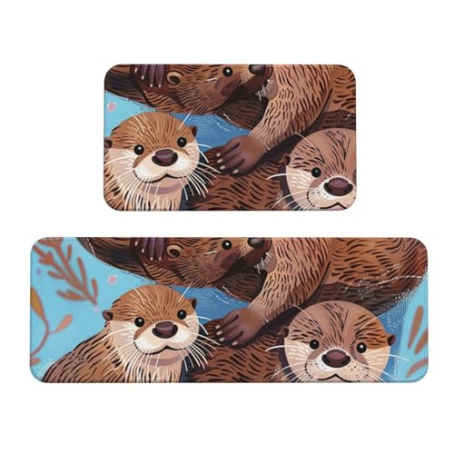 Küchenmatten mit niedlichem braunem Ottermotiv, rutschfest, saugfähig, für Urlaub, Party, Zuhause, Küche, Büro, 2 Stück Küchenmatten mit niedlichem braunem Ottermotiv, rutschfest, saugfähig, für Urlaub, Party, Zuhause, Küche, Büro, 2 Stück von JTKREZ