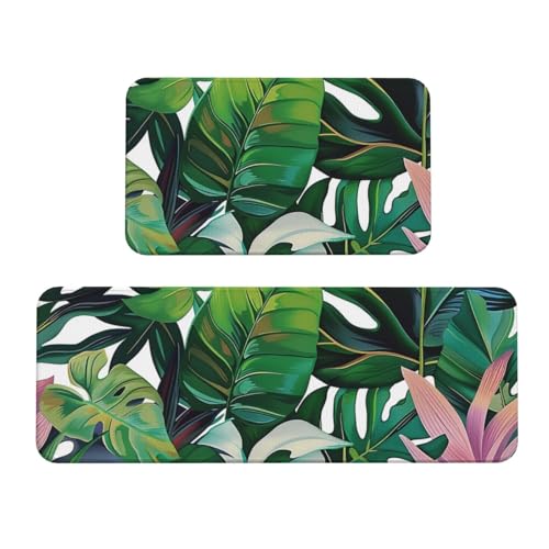 Küchenmatten mit tropischen Blättern, rutschfest, saugfähig, für Urlaub, Party, Zuhause, Küche, Büro, 2 Stück von JTKREZ