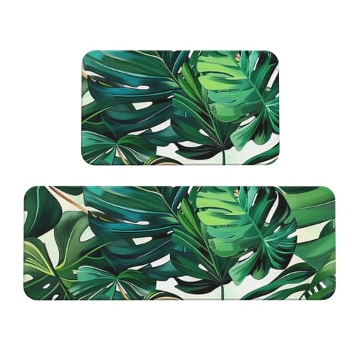 Küchenmatten mit tropischen Blättern, rutschfest, saugfähig, für Urlaub, Party, Zuhause, Küche, Büro, 2 Stück Küchenmatten mit tropischen Blättern, rutschfest, saugfähig, für Urlaub, Party, Zuhause, Küche, Büro, 2 Stück von JTKREZ