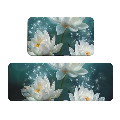 Küchenmatten mit weißem Blumendruck, rutschfest, saugfähig, für Urlaub, Party, Zuhause, Küche, Büro, 2 Stück Küchenmatten mit weißem Blumendruck, rutschfest, saugfähig, für Urlaub, Party, Zuhause, Küche, Büro, 2 Stück von JTKREZ