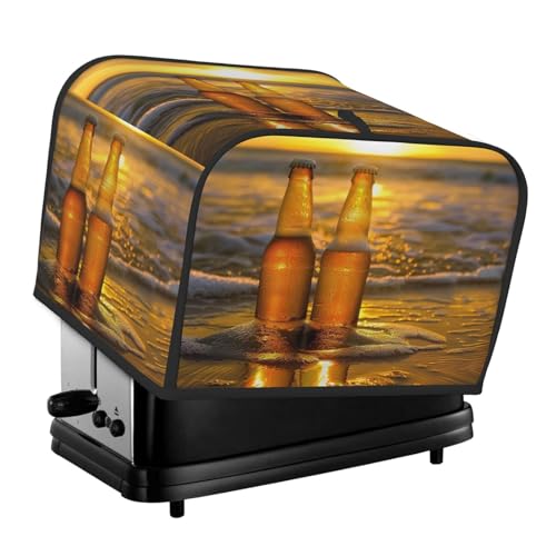 Vierscheiben-Toaster-Abdeckung mit Flaschen, Bier, Strand, Sonnenuntergang, Zeit, Druck, Küche, kleine Geräte, Fingerabdruckschutz von JTKREZ