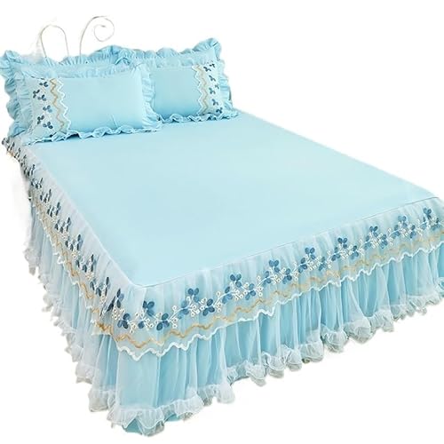 Bettrock 1 Stück Spitze Bettrock + 2 Kissenbezüge Bettwäsche Tagesdecken Blatt Rosa Set Bett for Mädchen Bettdecke(2,120x200cm 3pcs) von JTKSSCS