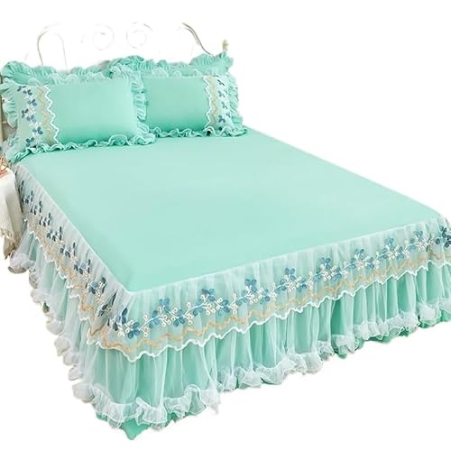 Bettrock 1 Stück Spitze Bettrock + 2 Kissenbezüge Bettwäsche Tagesdecken Blatt Rosa Set Bett for Mädchen Bettdecke(3,200x220cm 3pcs) von JTKSSCS