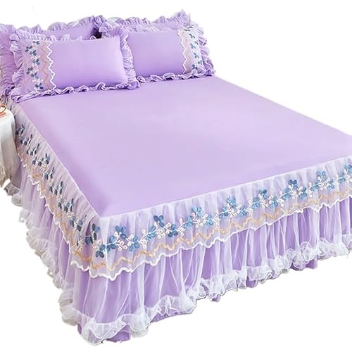 Bettrock 1 Stück Spitze Bettrock + 2 Kissenbezüge Bettwäsche Tagesdecken Blatt Rosa Set Bett for Mädchen Bettdecke(5,120x200cm 3pcs) von JTKSSCS