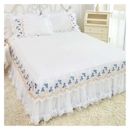 Bettrock 1 Stück Spitze Bettrock + 2 Kissenbezüge Bettwäsche Tagesdecken Blatt Rosa Set Bett for Mädchen Bettdecke(6,180x200cm 3pcs) von JTKSSCS