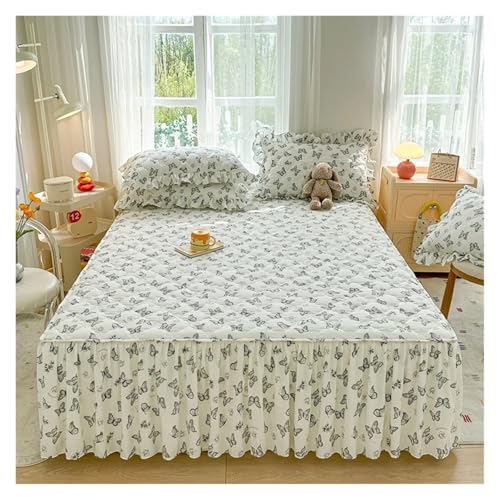 Bettrock 1 Stück gesteppter Bettrock aus gewaschener Baumwolle, Matratzenbezug mit frischen Blumen, Heim-Schlafzimmer-Dekoration, Falda de Cama-Tagesdecke 150 x 200 cm(1,150x200cm 1pc) von JTKSSCS
