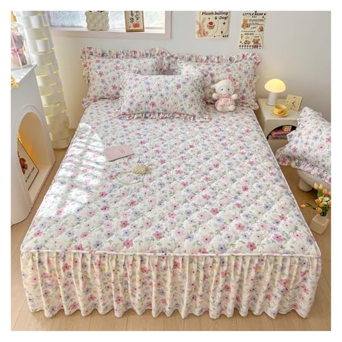 Bettrock 1 Stück gesteppter Bettrock aus gewaschener Baumwolle, Matratzenbezug mit frischen Blumen, Heim-Schlafzimmer-Dekoration, Falda de Cama-Tagesdecke 150 x 200 cm(10,120x200cm 1pc) von JTKSSCS