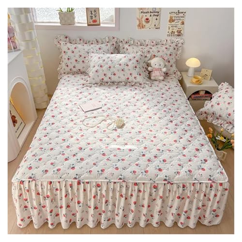 Bettrock 1 Stück gesteppter Bettrock aus gewaschener Baumwolle, Matratzenbezug mit frischen Blumen, Heim-Schlafzimmer-Dekoration, Falda de Cama-Tagesdecke 150 x 200 cm(3,180x200cm 1pc) von JTKSSCS