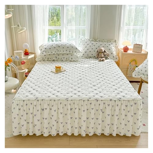 Bettrock 1 Stück gesteppter Bettrock aus gewaschener Baumwolle, Matratzenbezug mit frischen Blumen, Heim-Schlafzimmer-Dekoration, Falda de Cama-Tagesdecke 150 x 200 cm(5,180x220cm 1pc) von JTKSSCS