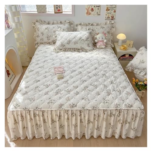 Bettrock 1 Stück gesteppter Bettrock aus gewaschener Baumwolle, Matratzenbezug mit frischen Blumen, Heim-Schlafzimmer-Dekoration, Falda de Cama-Tagesdecke 150 x 200 cm(9,Only 2pc Pillowcase) von JTKSSCS