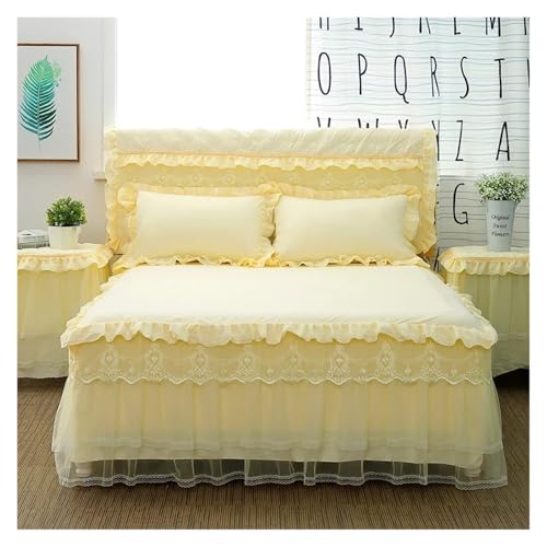 Bettrock 3-teiliges Bettwäsche-Set, Prinzessin, Spitze, Bettröcke, Tagesdecken, Königin, King-Size-Größe, niedliches Bettlaken for Mädchen, modische Bettdecke, Heimtextilien(Beige,150x200cm 3pcs) von JTKSSCS