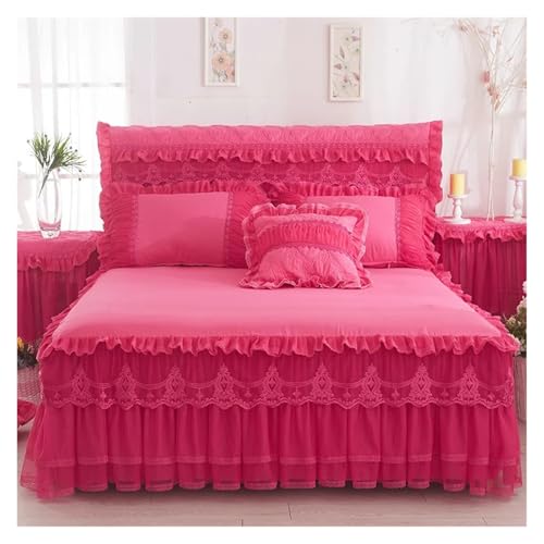 Bettrock 3-teiliges Bettwäsche-Set, Prinzessin, Spitze, Bettröcke, Tagesdecken, Königin, King-Size-Größe, niedliches Bettlaken for Mädchen, modische Bettdecke, Heimtextilien(Rose Red,180x220cm 3pcs) Bettrock 3-teiliges Bettwäsche-Set, Prinzessin, Spitze, Bettröcke, Tagesdecken, Königin, King-Size-Größe, niedliches Bettlaken for Mädchen, modische Bettdecke, Heimtextilien(Rose Red,180x220cm 3pcs) von JTKSSCS