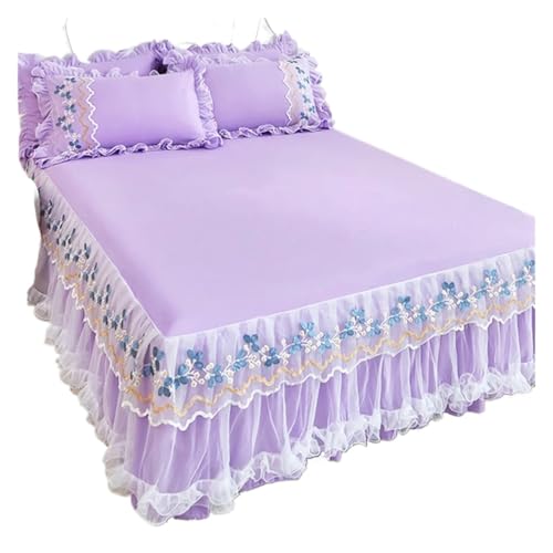 Bettrock Einfarbiger Spitzen-Bettrock, Prinzessin-Wind-Tagesdecke, verdickte Matratze, rutschfeste Tagesdecke, All-Inclusive-Bettlaken, Einzelstück(6,200x220cm1pcs) von JTKSSCS