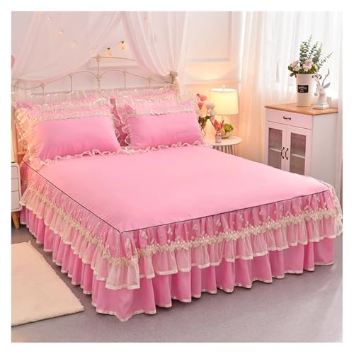 Bettrock Einfarbiger Spitzen-Bettrock, Prinzessin-Wind-Tagesdecke, verdickte Matratze, rutschfeste Tagesdecke, All-Inclusive-Bettlaken, Einzelstück(Yellow,Pillowcase 2pcs) von JTKSSCS