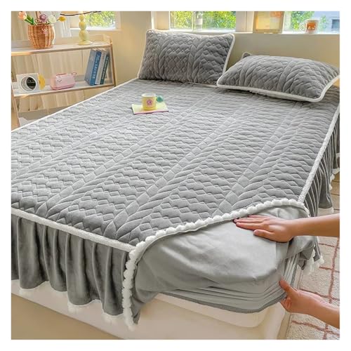 Bettrock Milchvlies gepolsterte Baumwollklasse-Bettrock-Matratze, Haarballen-verdickte Matratzenschutzhülle, einfarbig(Dark Gray,180x200cm 1pcs) von JTKSSCS