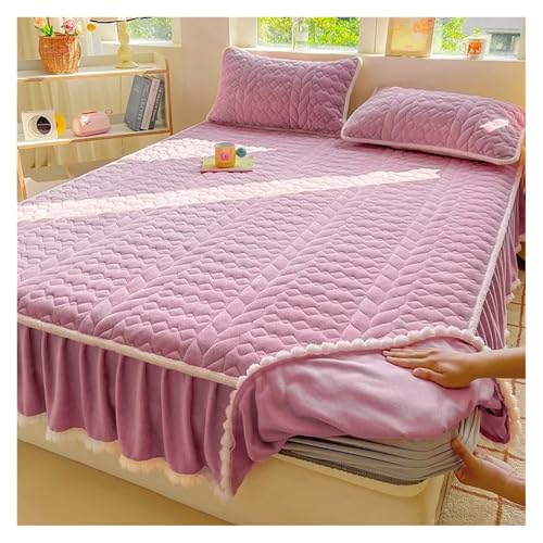 Bettrock Milchvlies gepolsterte Baumwollklasse-Bettrock-Matratze, Haarballen-verdickte Matratzenschutzhülle, einfarbig(Purple,200x220cm 1pcs) von JTKSSCS